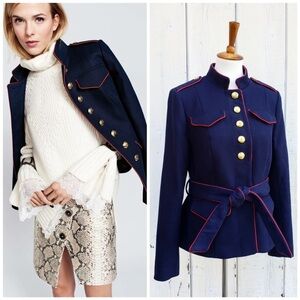 Banana Republic Olivia Palermo Belted Military Jacket Navy Blue